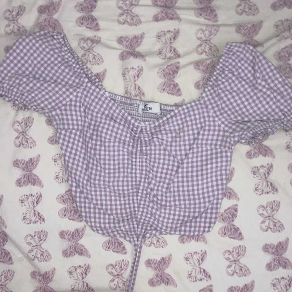 Hollister plaid purple and white crop top